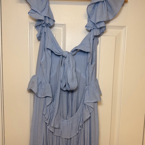 Flawless Shells By The Coast Ruffle Maxi Dress Open Back NWT M Sky Blue Boho - Picture 7 of 9